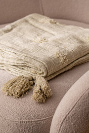 Manta Slub Algodón con Pompones Verde 125×150 cm