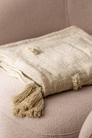 Manta Slub Tufted Pompón Algodón 125X150Cm Off White