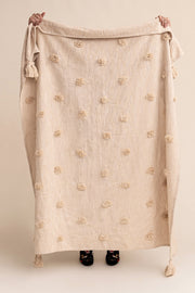 Manta Slub Tufted Pompón Algodón 125X150Cm Off White