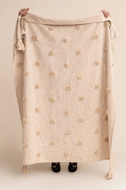 Manta Slub Tufted Pompón Algodón 125X150Cm Off White