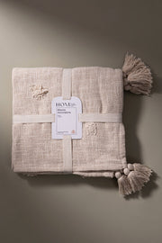 Manta Slub Tufted Pompón Algodón 125X150Cm Off White