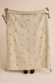 Manta Slub Algodón con Pompones Verde 125×150 cm