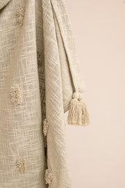 Manta Slub Algodón con Pompones Verde 125×150 cm