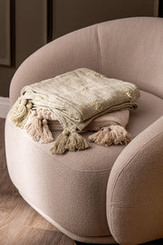 Manta Slub Tufted Pompón Algodón 125X150Cm Off White