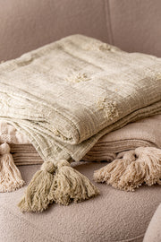 Manta Slub Tufted Pompón Algodón 125X150Cm Off White