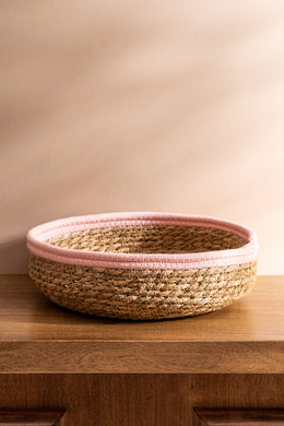 Cesto Contenedor Redondo con Borde Color Rosa Peach de 27X9Cm