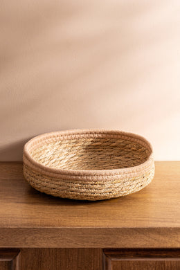 Cesto Contenedor Redondo con Borde Color Beige de 24X8Cm