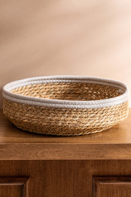 Cesto Contenedor Redondo con Borde Color Visón de 30X10Cm