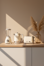 Set Electro Retro Off White: Pava, Licuadora & Tostadora