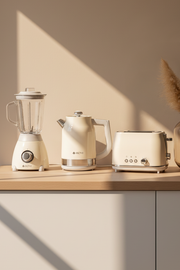 Set Electro Retro Off White: Pava, Licuadora & Tostadora