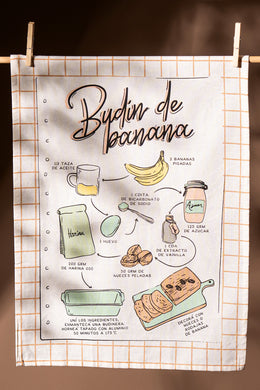 Repasador Algodón estampado con Receta Budín de Banana 50X70cm