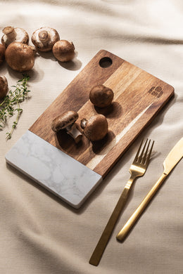 Tabla para Cortar Rectangular Chica en Mármol y Madera