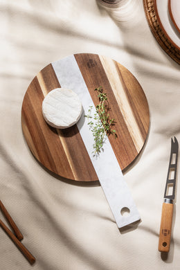 Tabla para Cortar Redonda de Madera y Mármol