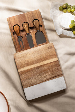 Tabla con Cuchillos para Queso de Madera y Mármol