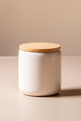 Dispenser de Algodón de Cerámica con tapa de Madera