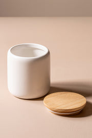 Dispenser de Algodón de Cerámica con tapa de Madera