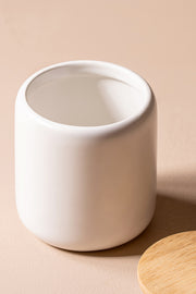 Dispenser de Algodón de Cerámica con tapa de Madera