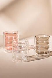 Vaso Café Doble Pared de Vidrio con Ondas