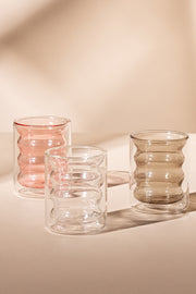 Vaso Café Doble Pared de Vidrio con Ondas