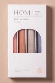 Velas x4 Soja Larga decorativas sin Aroma Acanaladas