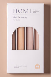 Velas x4 Soja Larga decorativas sin Aroma Acanaladas